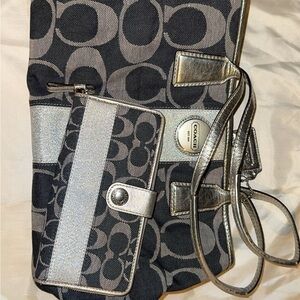 Coach Black and Silver Signature Shoulder Bag